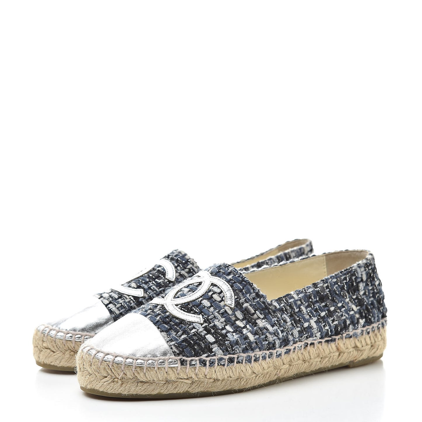 Metallic Tweed Lambskin CC Espadrilles 36 Blue Black Silver