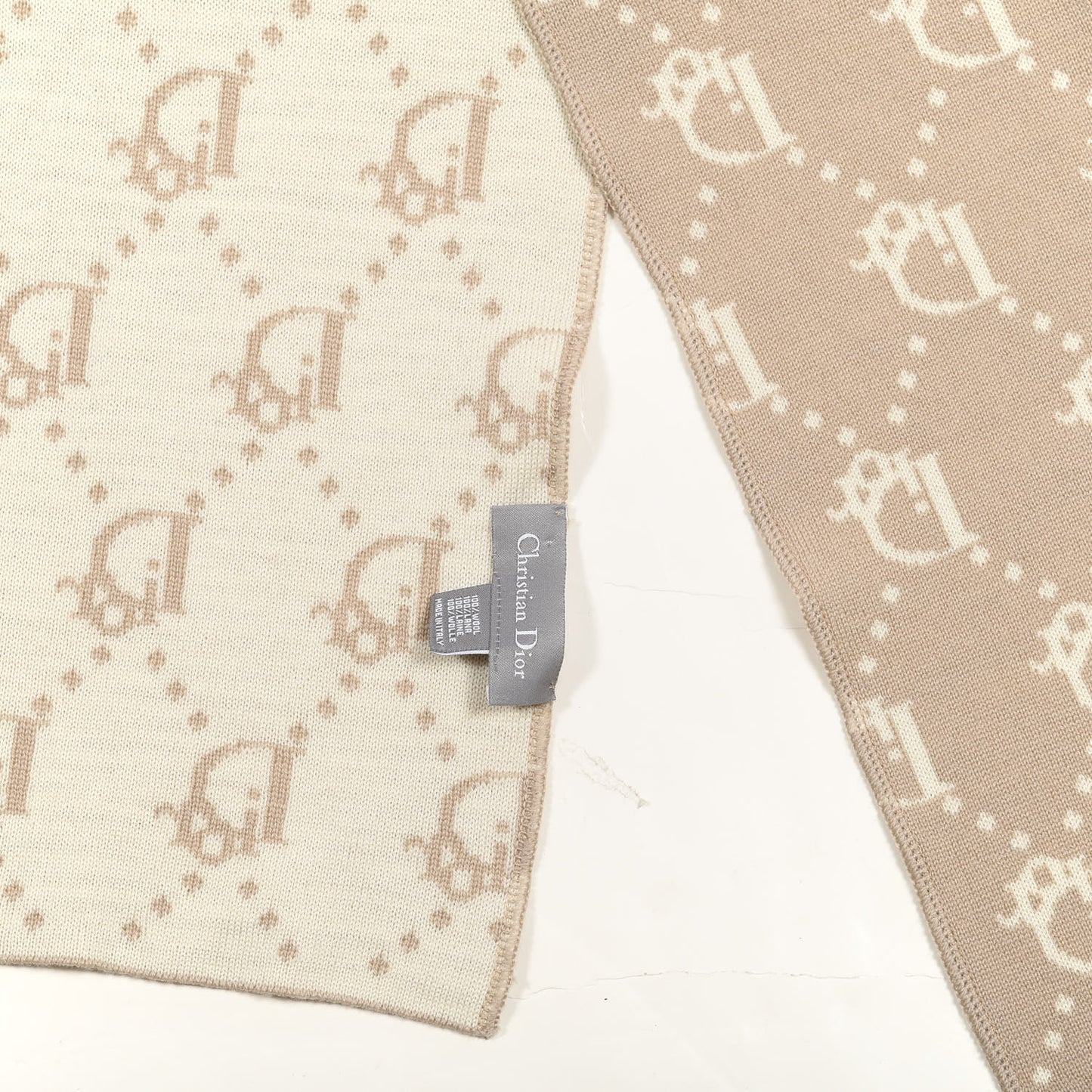 Wool Logo Scarf Beige White