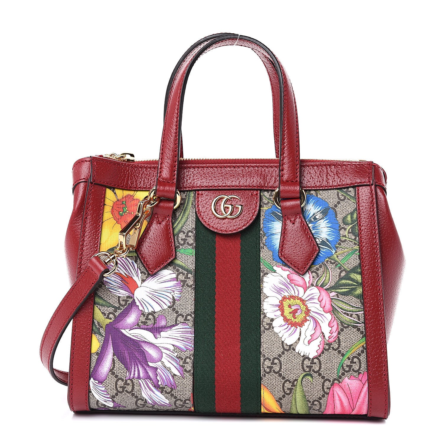 Gucci GG Supreme Monogram Flora Web Small Ophidia Tote Bag Red 1 of 10