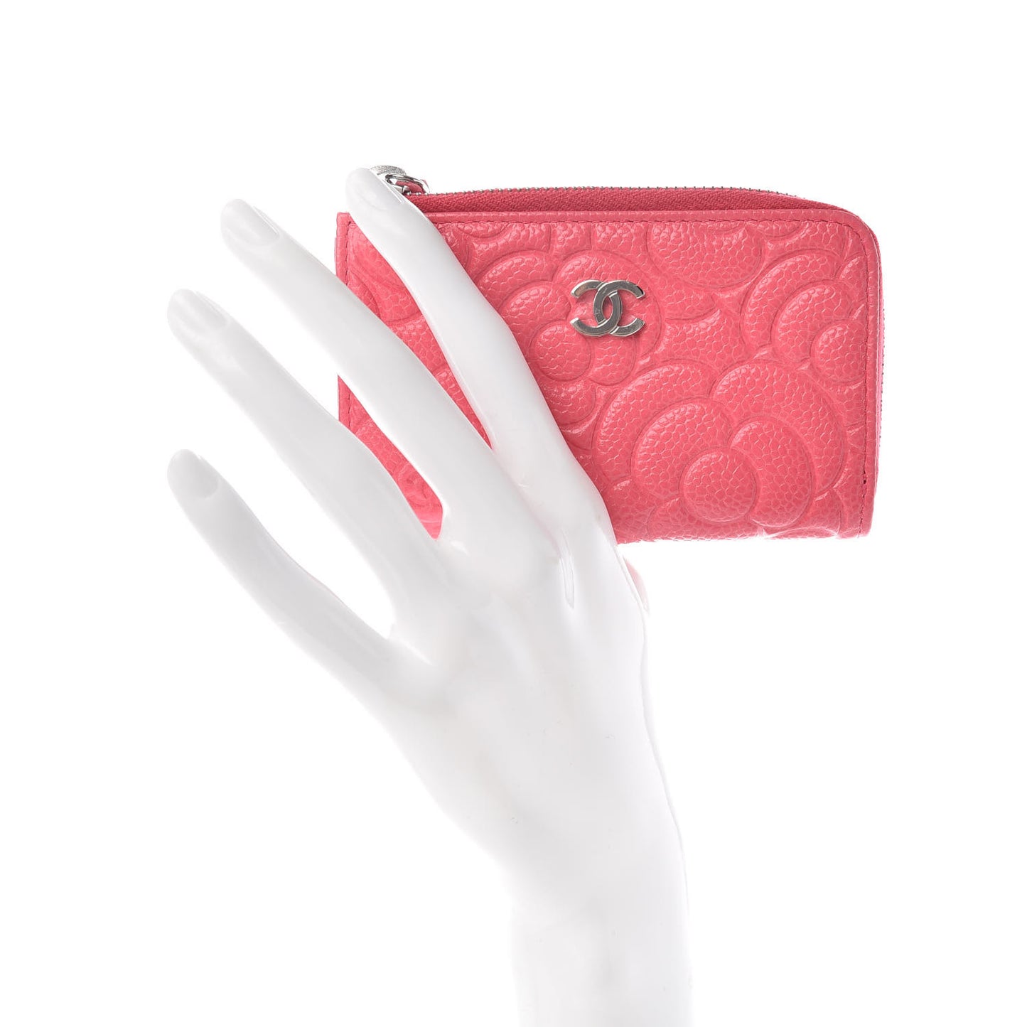 Caviar Camellia Embossed Key Holder Case Pink