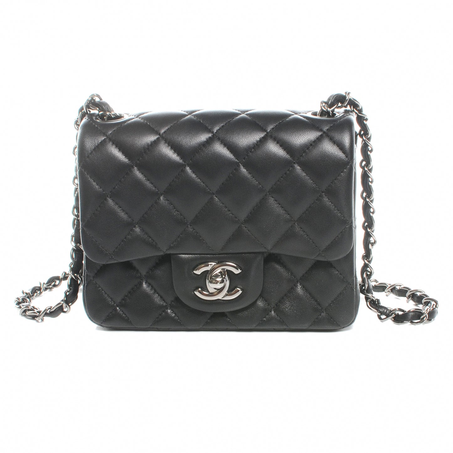 Lambskin Quilted Mini Square Flap Black