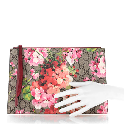 Gucci GG Supreme Monogram Blooms Suede Large Zip Pouch Beige Multicolor Dry Rose 2 of 8