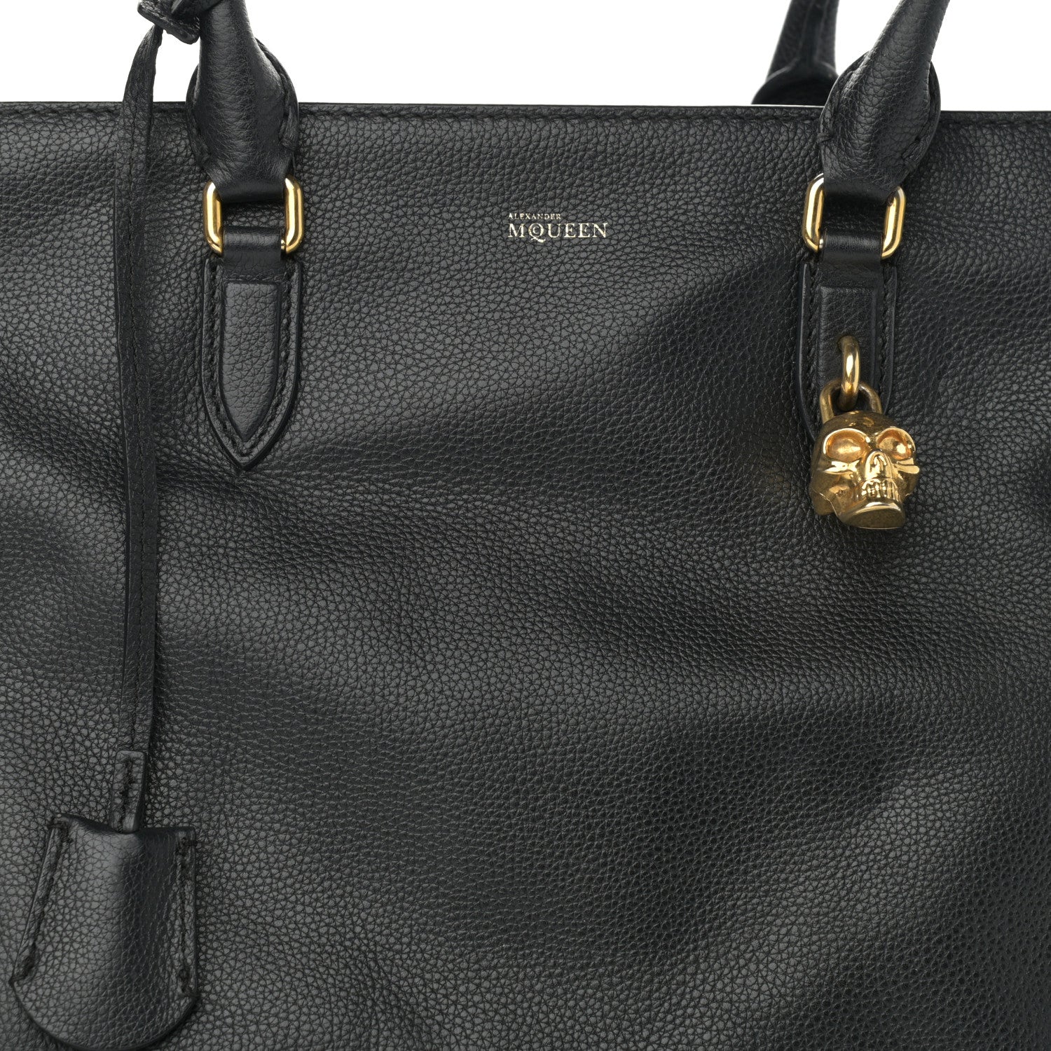 Alexander McQueen Pebbled Calfskin Large Skull Padlock Zip Around Tote Black 7 of 15