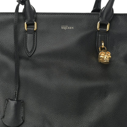 Alexander McQueen Pebbled Calfskin Large Skull Padlock Zip Around Tote Black 7 of 15