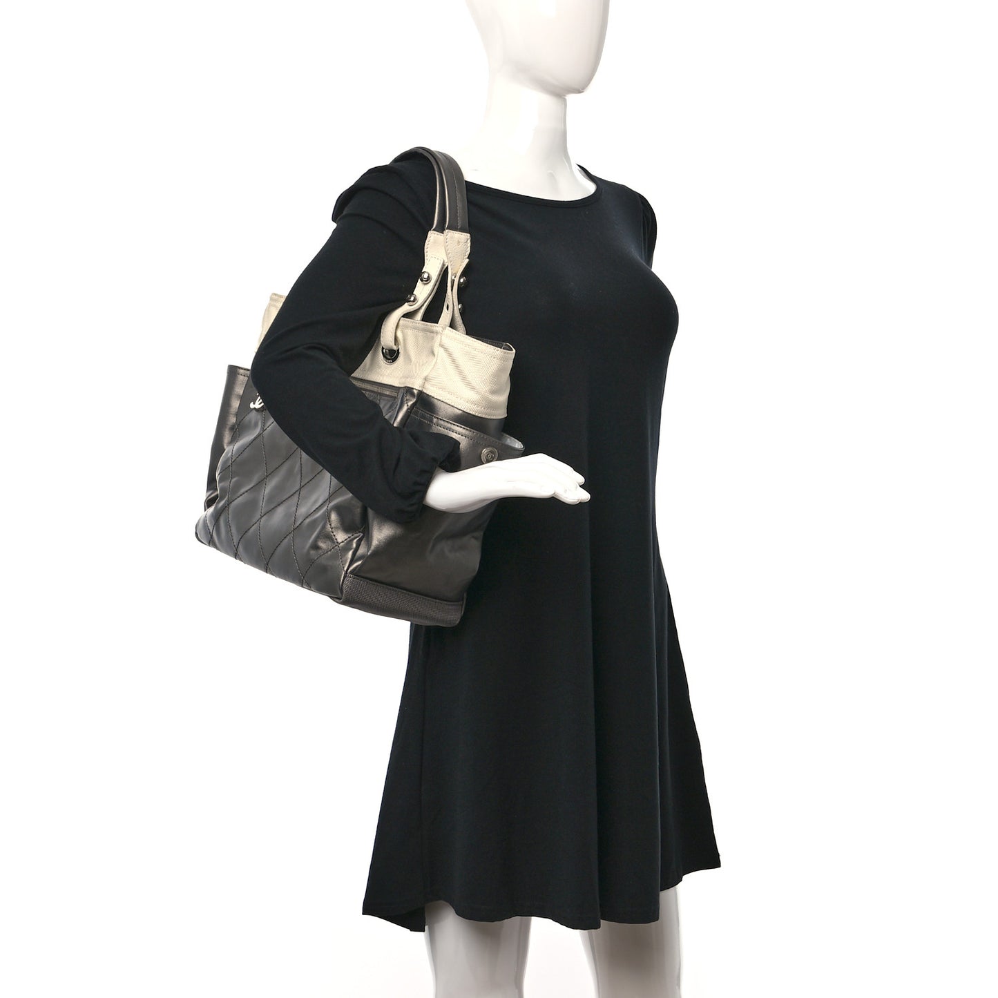 Coated Canvas Quilted Large Paris Biarritz Tote Silver