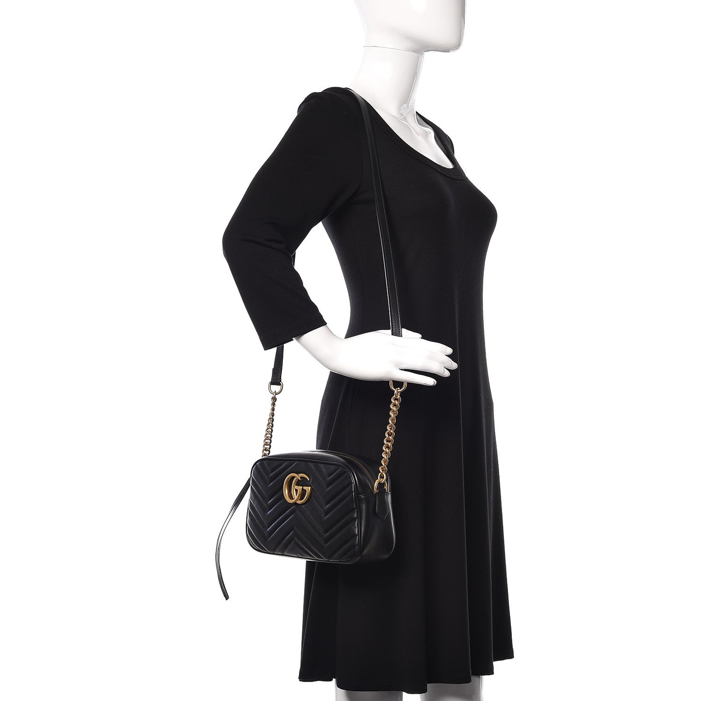 Calfskin Matelasse Small GG Marmont Chain Shoulder Bag Black