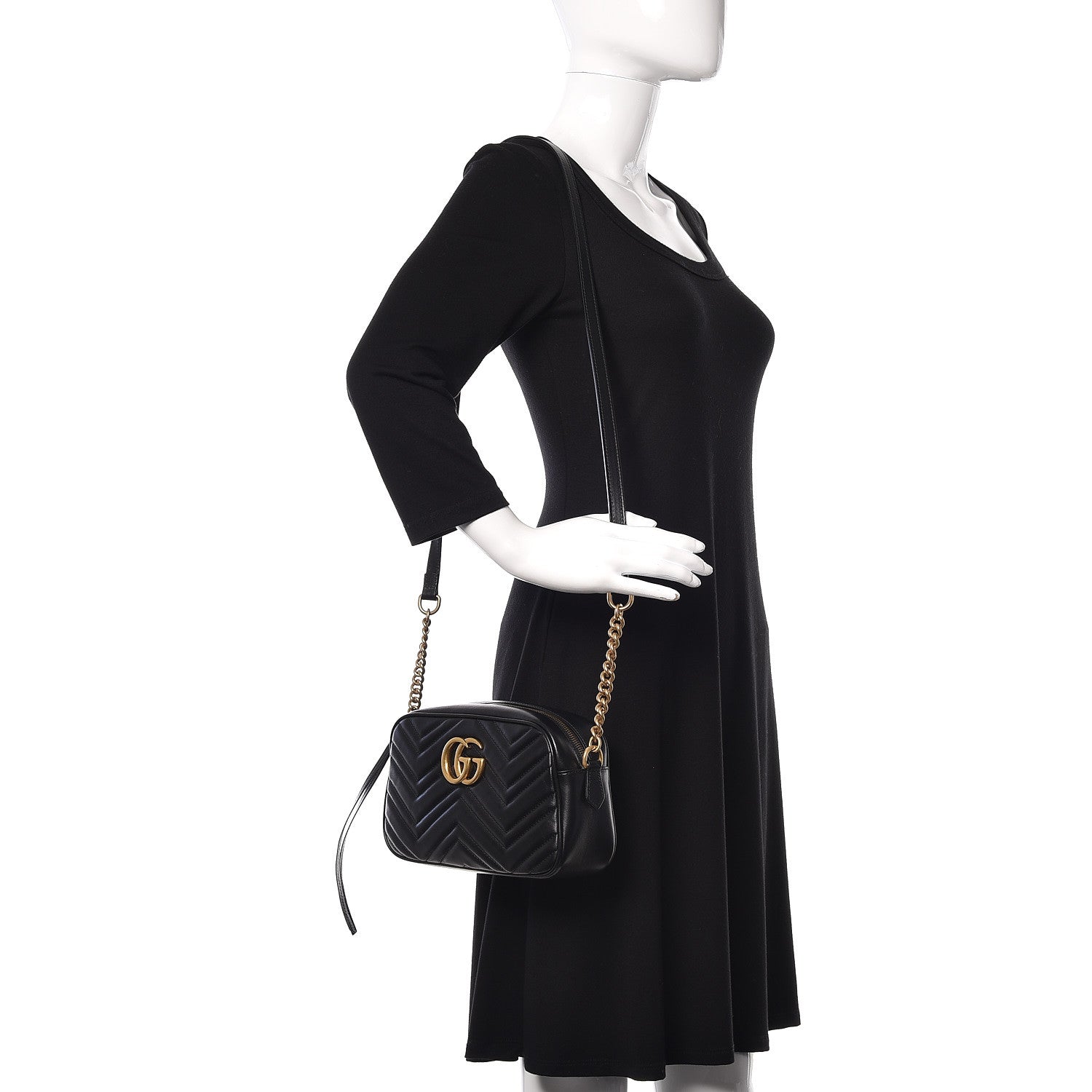 Gucci Calfskin Matelasse Small GG Marmont Chain Shoulder Bag Black 2 of 10
