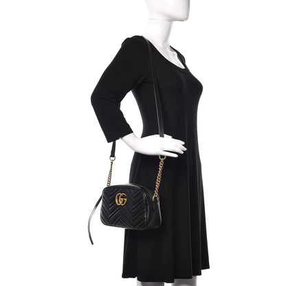 Gucci Calfskin Matelasse Small GG Marmont Chain Shoulder Bag Black 2 of 10