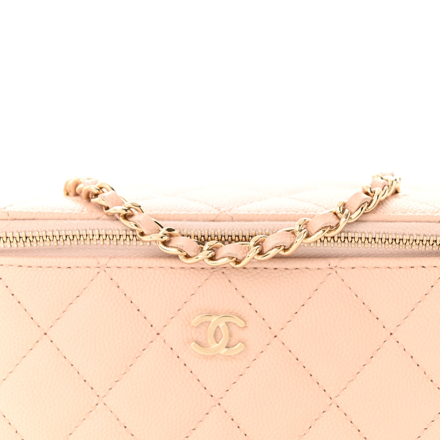 Caviar Quilted Small Vanity Case With Chain Light Pink