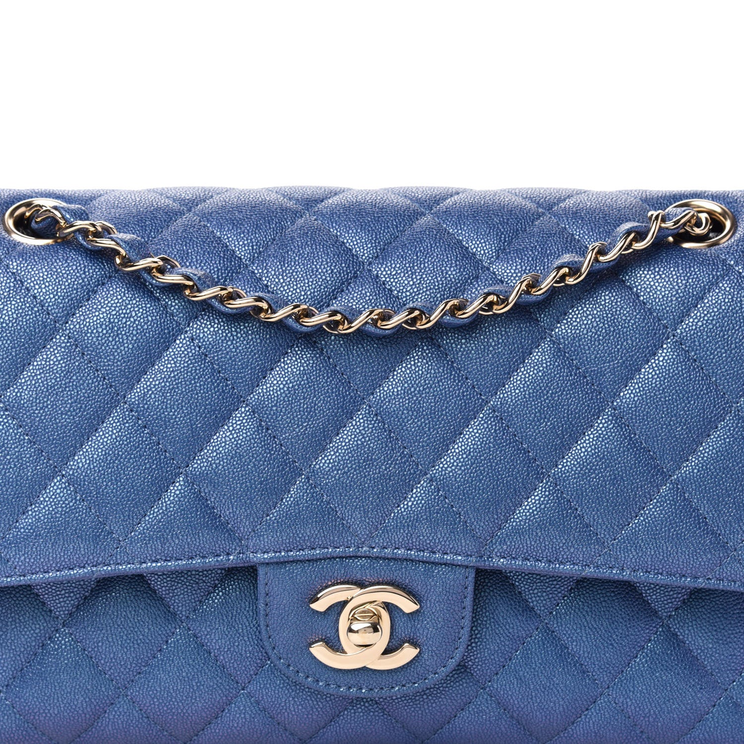 Chanel Iridescent Caviar Quilted Medium Double Flap Dark Blue 10 of 11