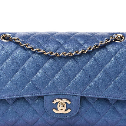 Chanel Iridescent Caviar Quilted Medium Double Flap Dark Blue 10 of 11