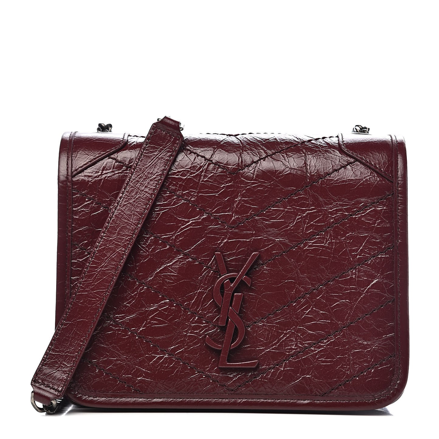Crinkled Calfskin Matelasse Monogram Niki Chain Wallet Dark Legion Red