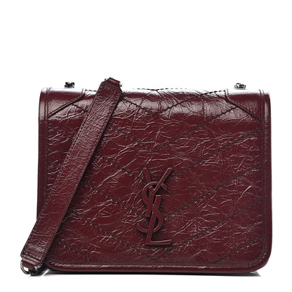 Saint Laurent Crinkled Calfskin Matelasse Monogram Niki Chain Wallet Dark Legion Red 1 of 10