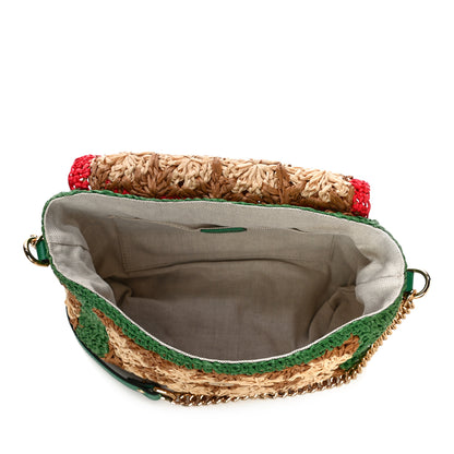 Gucci Raffia Azalea Calfskin Crochet Flower Small GG Marmont Shoulder Bag Natural Ecru Green Red New Shamarock 5 of 12