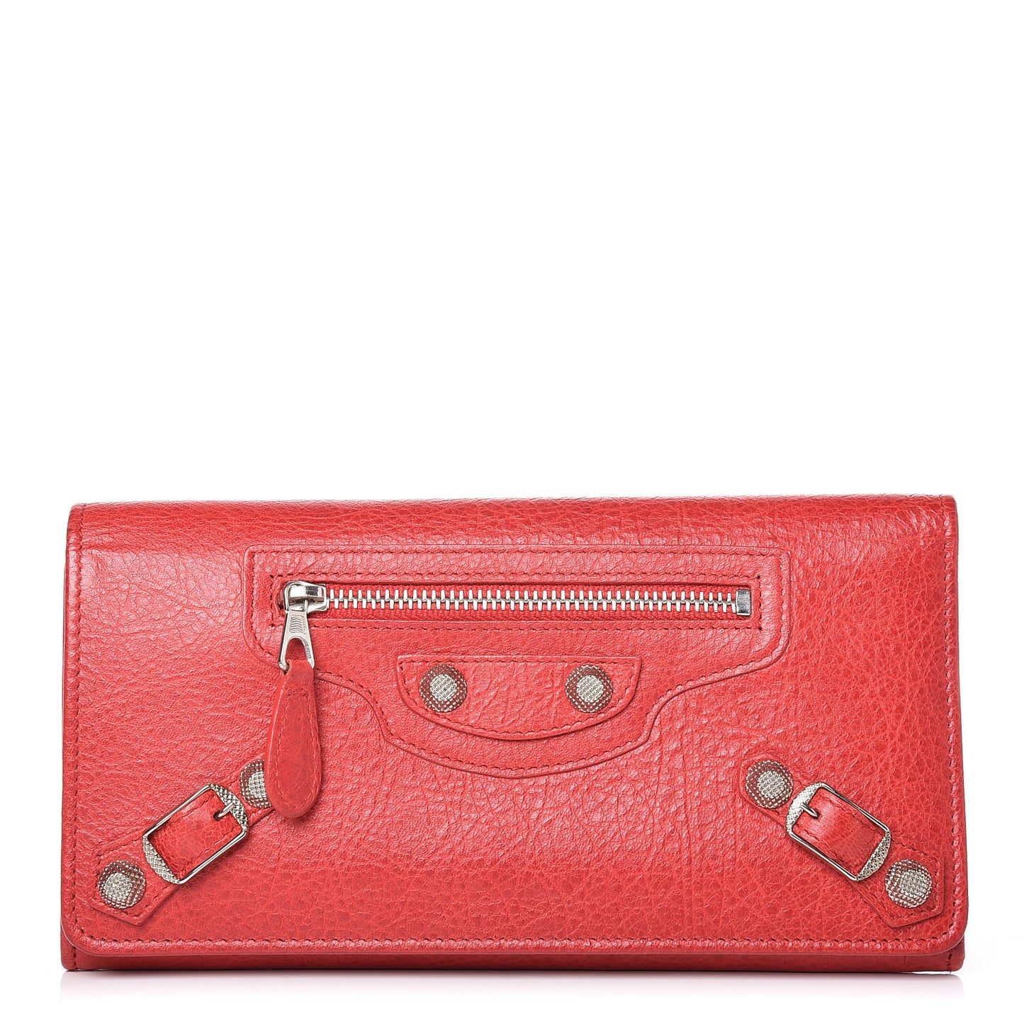 Agneau Giant 12 Silver Hardware Money Wallet Rouge Coquelicot