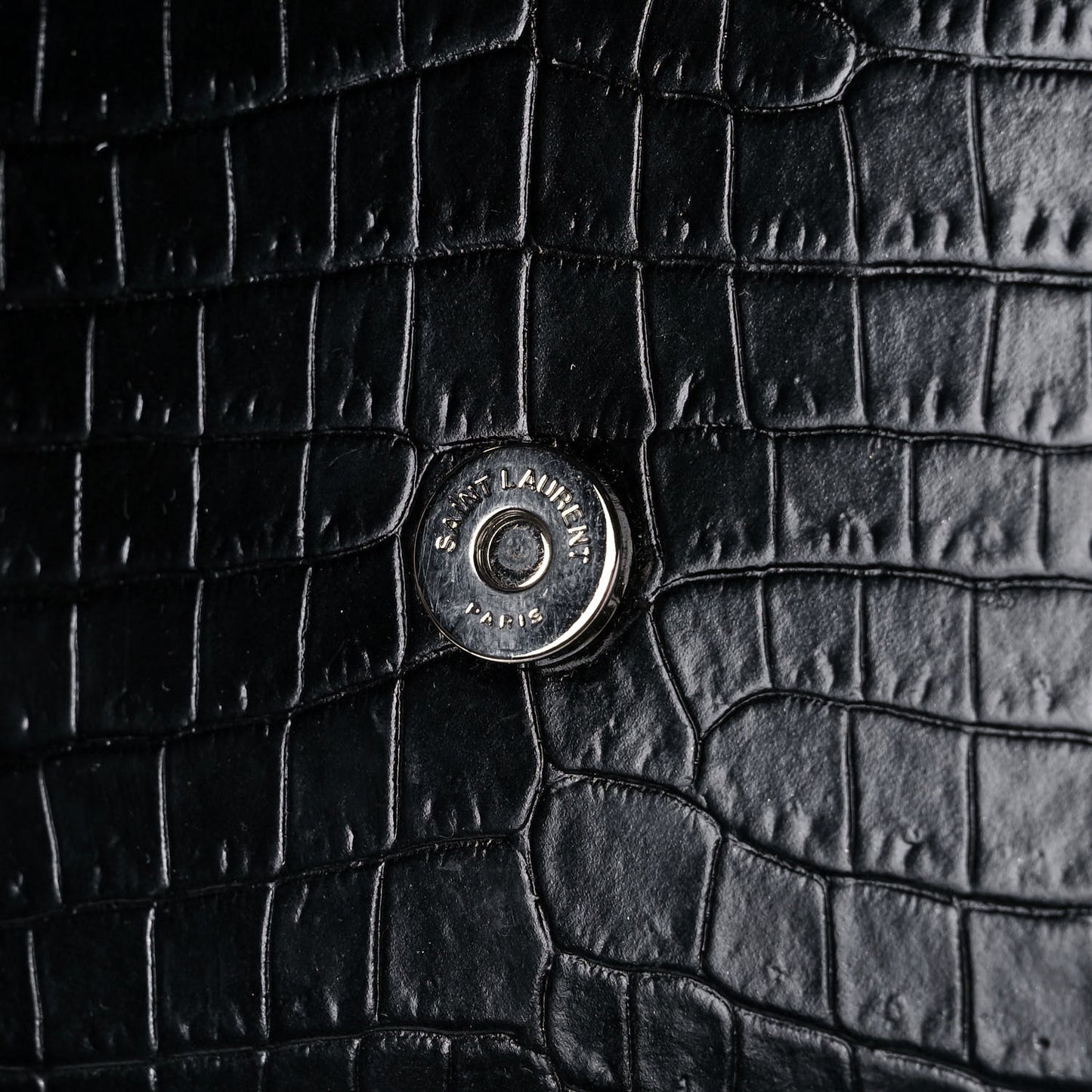 Calfskin Crocodile Embossed Monogram Sunset Chain Wallet Black