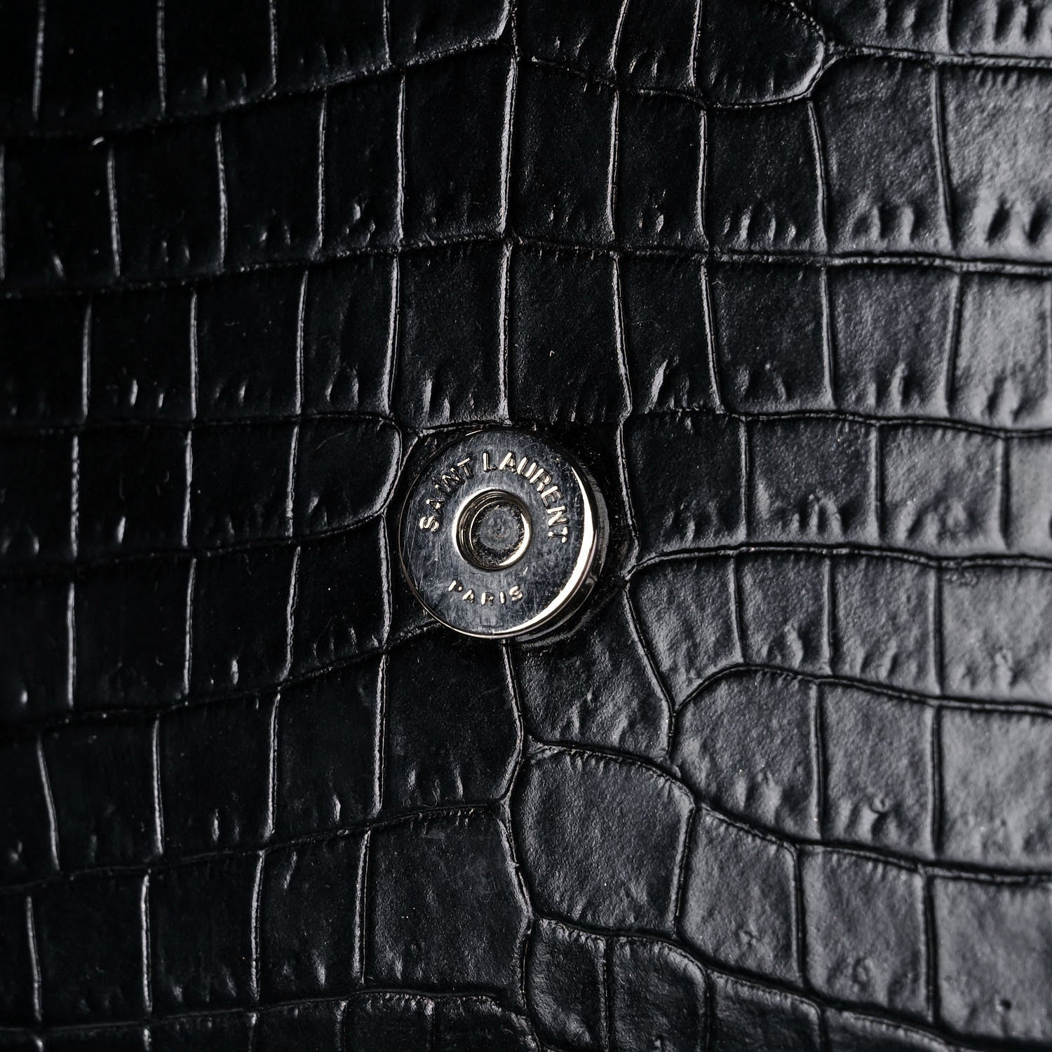 Saint Laurent Calfskin Crocodile Embossed Monogram Sunset Chain Wallet Black 12 of 15