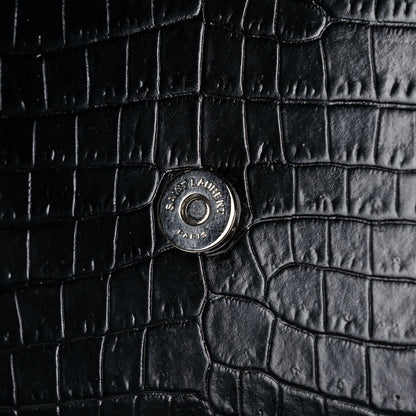 Saint Laurent Calfskin Crocodile Embossed Monogram Sunset Chain Wallet Black 12 of 15