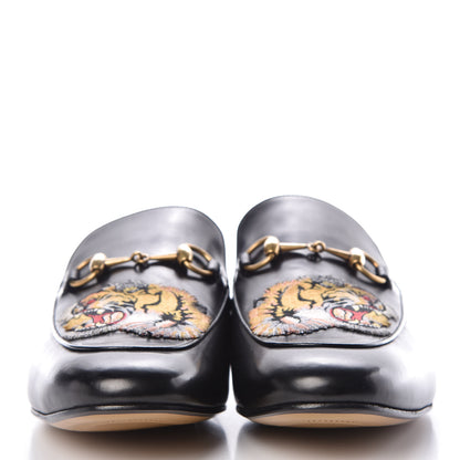 Gucci Calfskin Tiger Embroidered Mens Princetown Slippers 12 Black 2 of 8