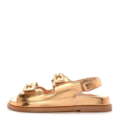 Chanel Metallic Laminated Calfskin Velcro Dad Sandals 38 Golden 1 of 12
