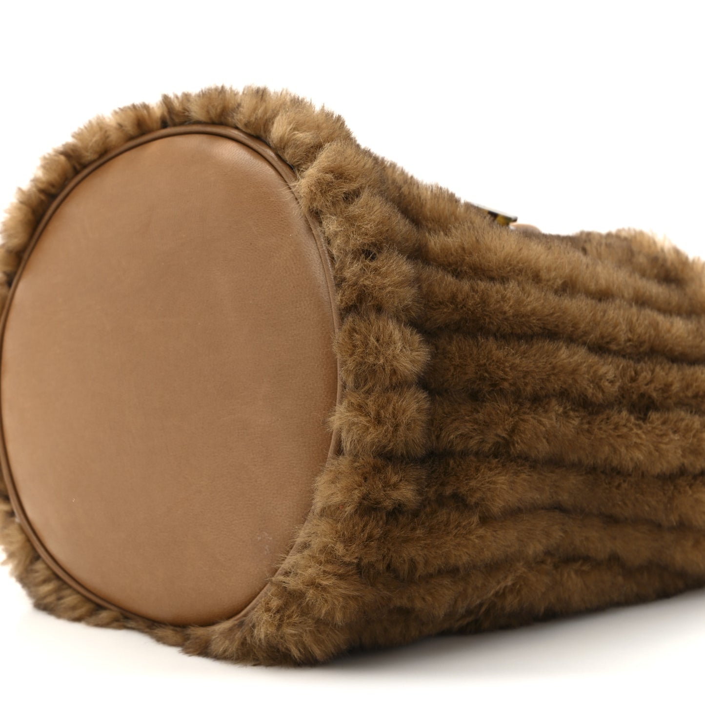Faux Fur Calfskin Bucket Bag Brown Chocolate