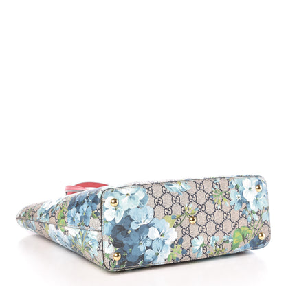 Gucci GG Supreme Monogram Blooms Medium Zippered Bucket Tote Beige Blue Navy Hibiscus Red 4 of 9