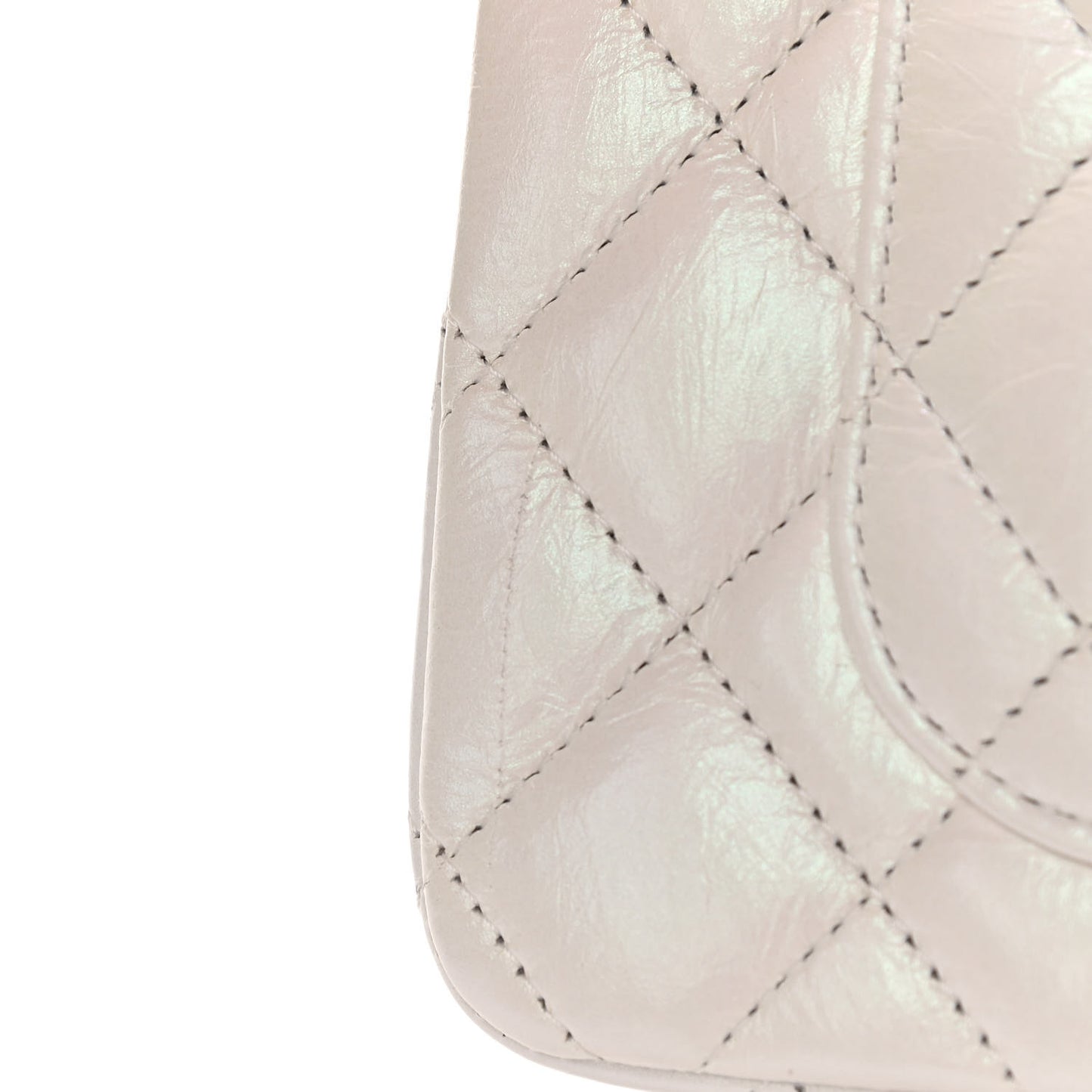 Iridescent Calfskin Quilted Mini Rectangular Flap White