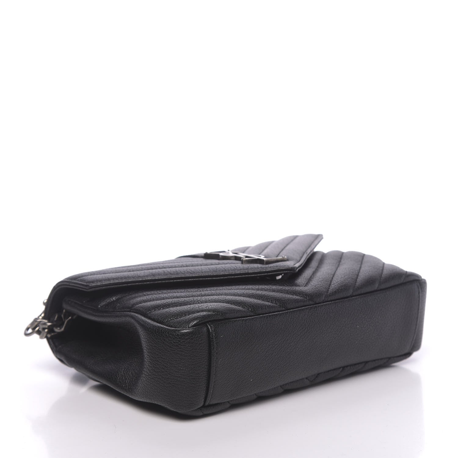 Saint Laurent Sheepskin Matelasse Chevron Monogram Medium College Bag Black 4 of 9