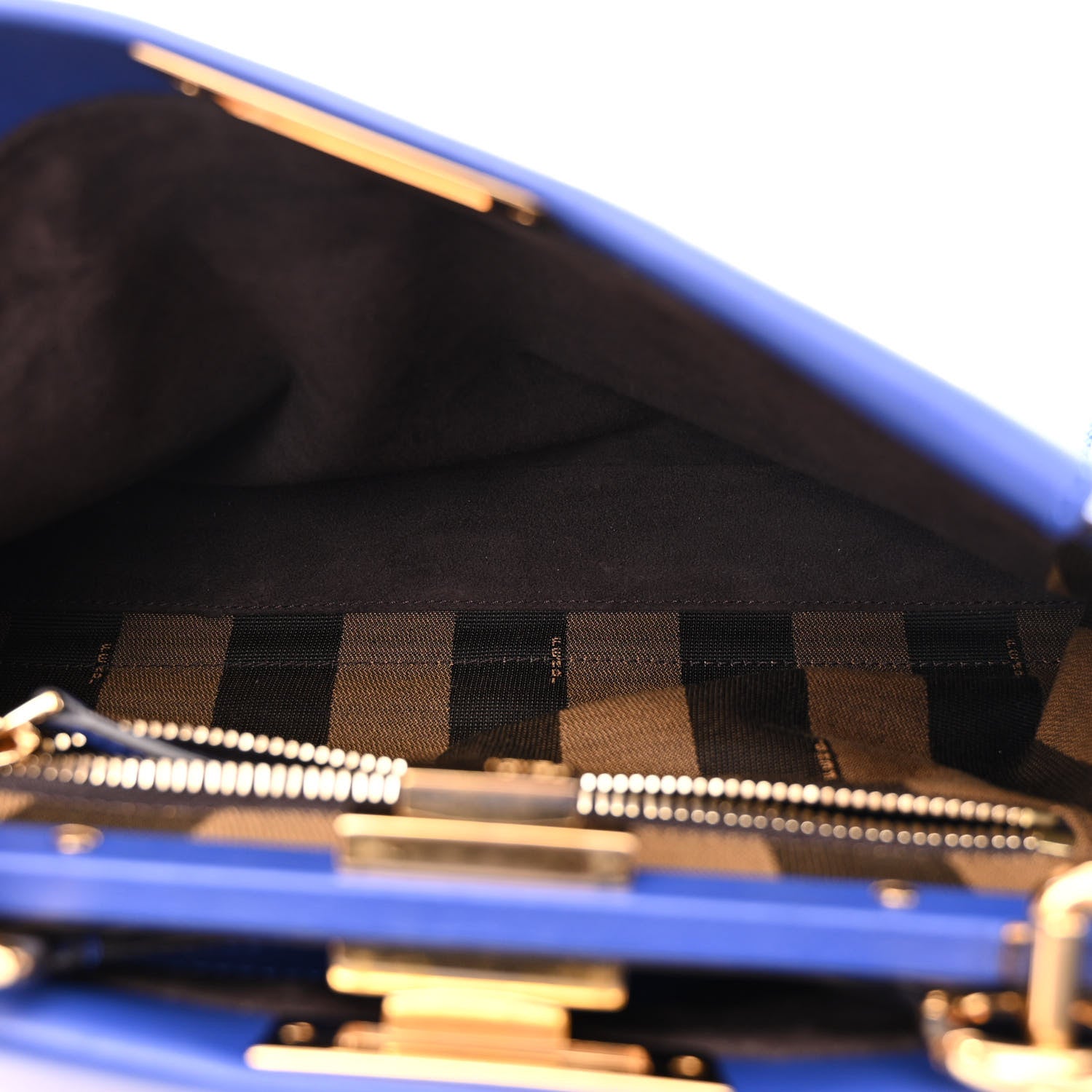 Fendi Vitello Morgan Fabric Jacquard Pequin Medium Peekaboo Iconic Satchel Blue Neon Tobacco 5 of 13