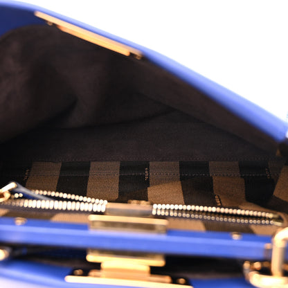 Fendi Vitello Morgan Fabric Jacquard Pequin Medium Peekaboo Iconic Satchel Blue Neon Tobacco 5 of 13