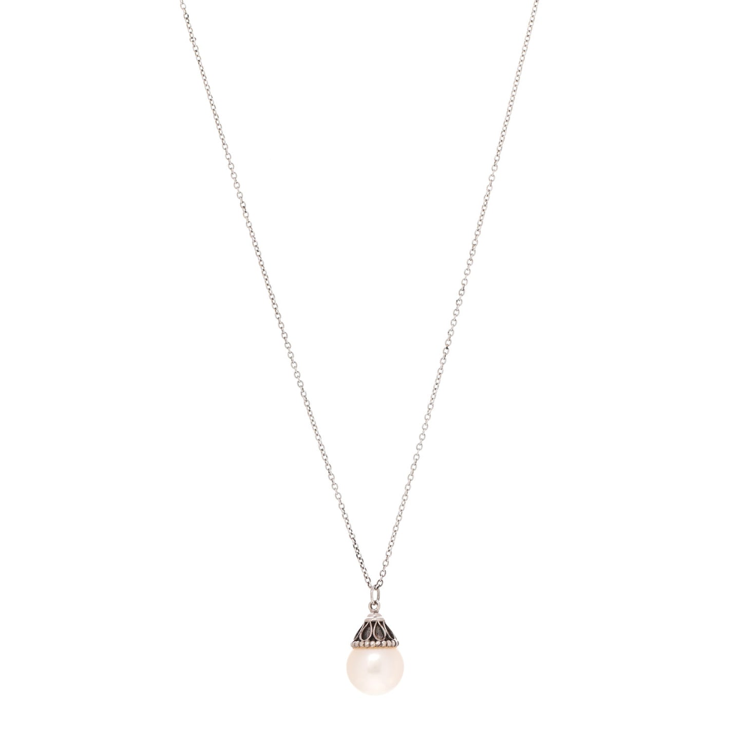 Sterling Silver Pearl Ziegfeld Drop Pendant Necklace