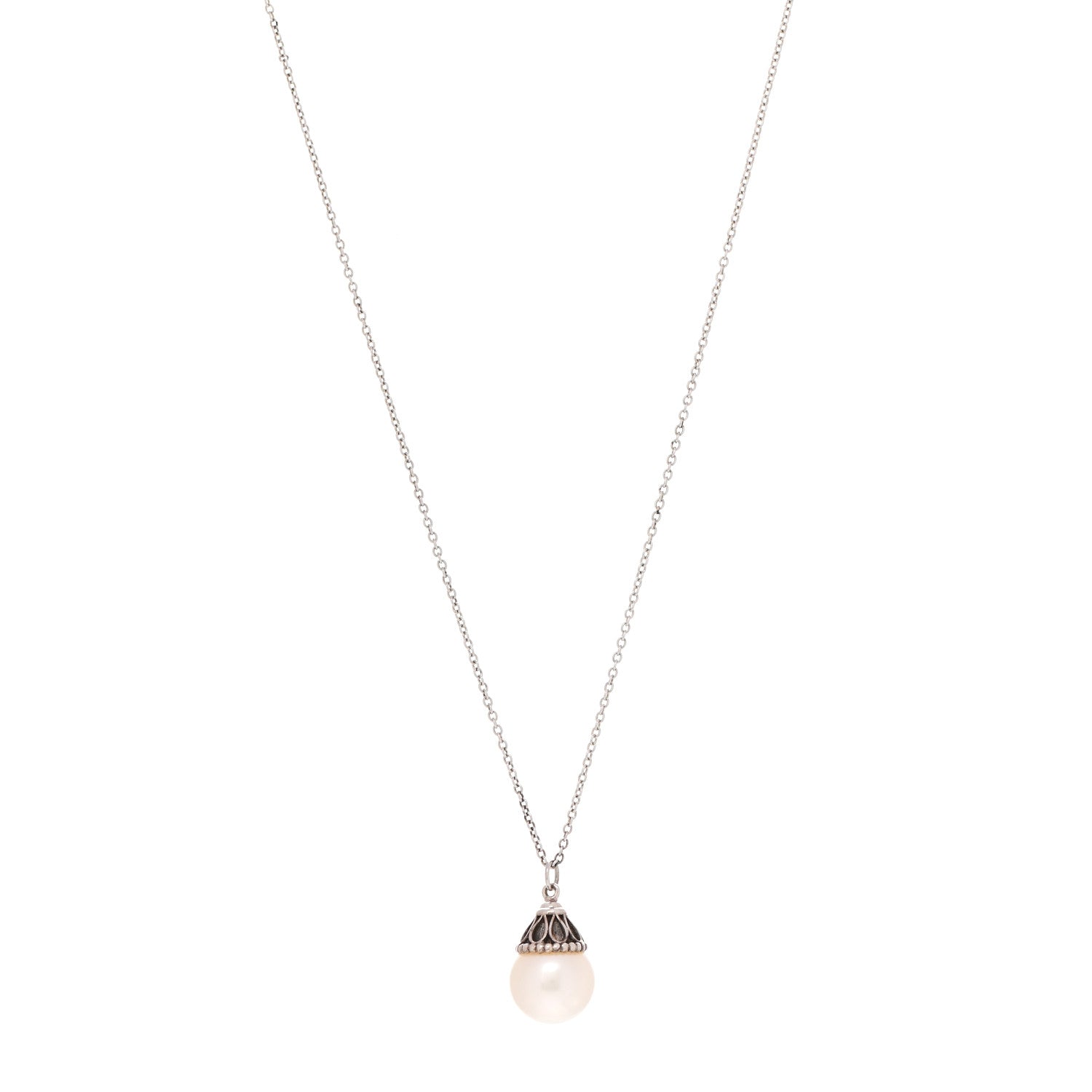 Tiffany Sterling Silver Pearl Ziegfeld Drop Pendant Necklace 1 of 5