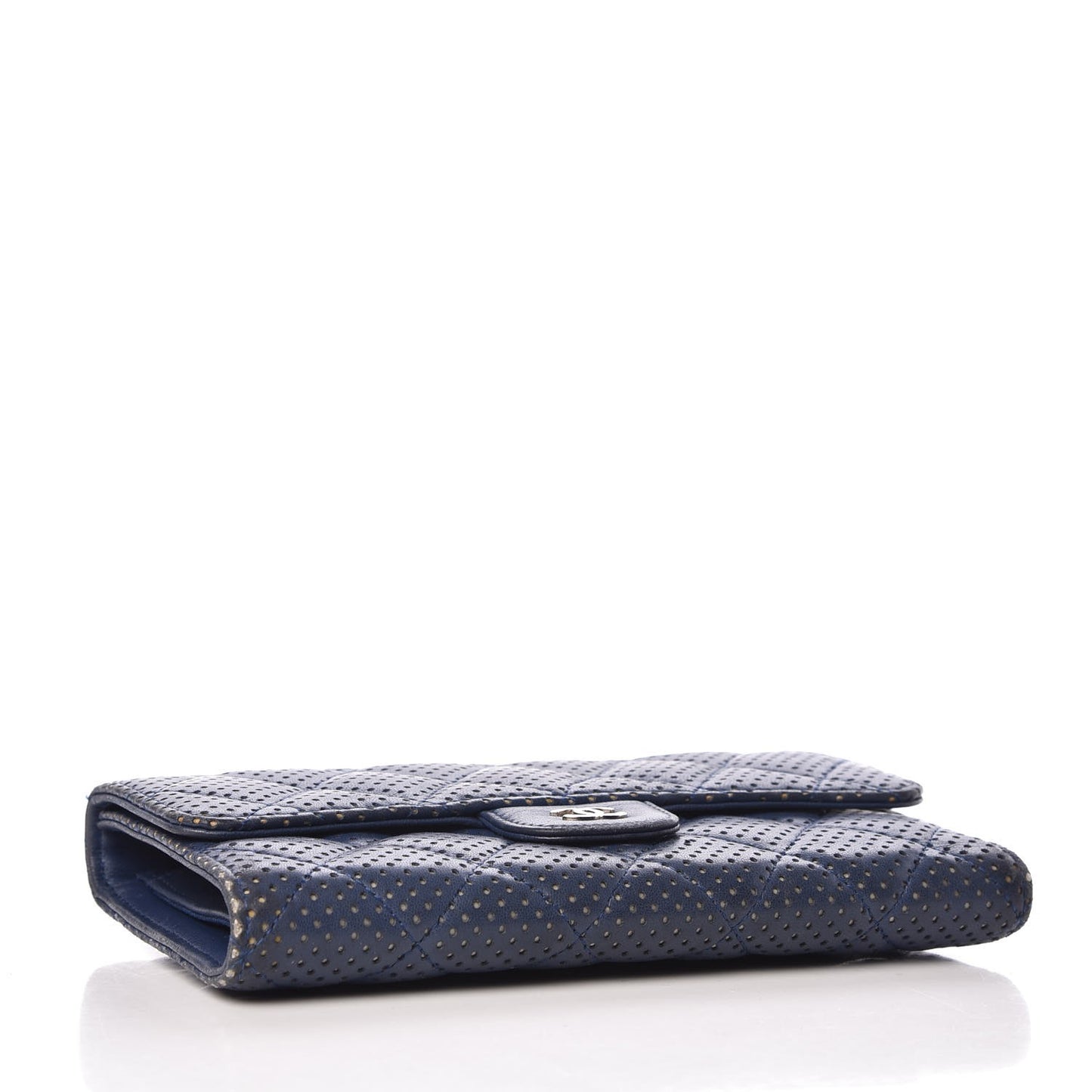 Perforated Lambskin Quilted Large Flap Wallet Blue
