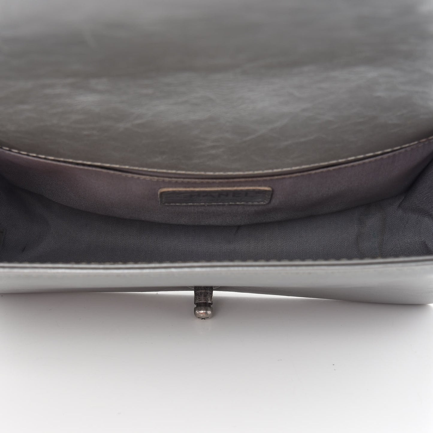 Metallic Calfskin Quilted Medium Boy Top Handle Flap Silver