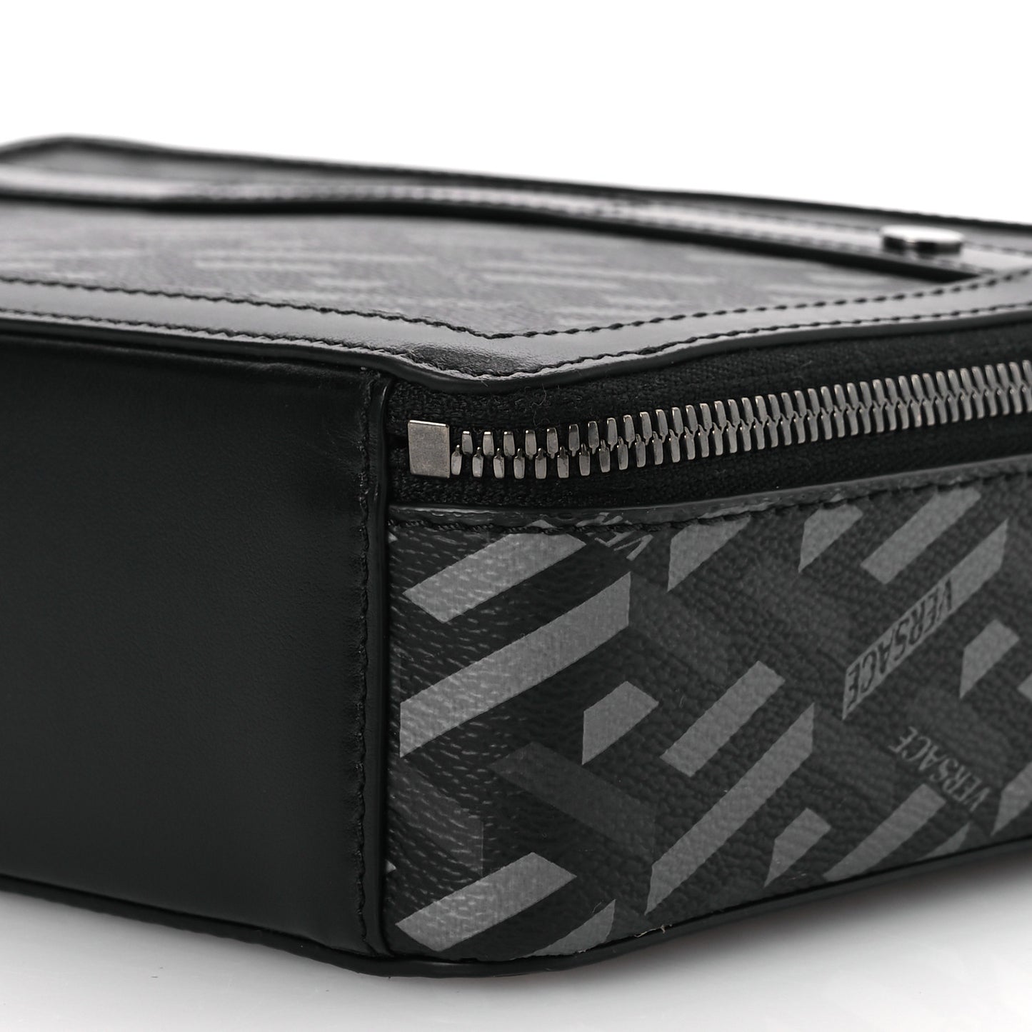 Coated Canvas La Greca Signature Messenger Bag Black Gray