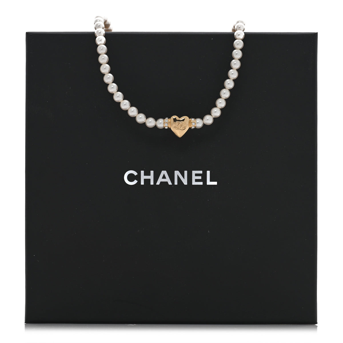 Chanel Crystal Pearl CC Heart Choker Necklace Gold 5 of 5