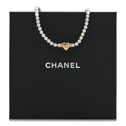 Chanel Crystal Pearl CC Heart Choker Necklace Gold 5 of 5
