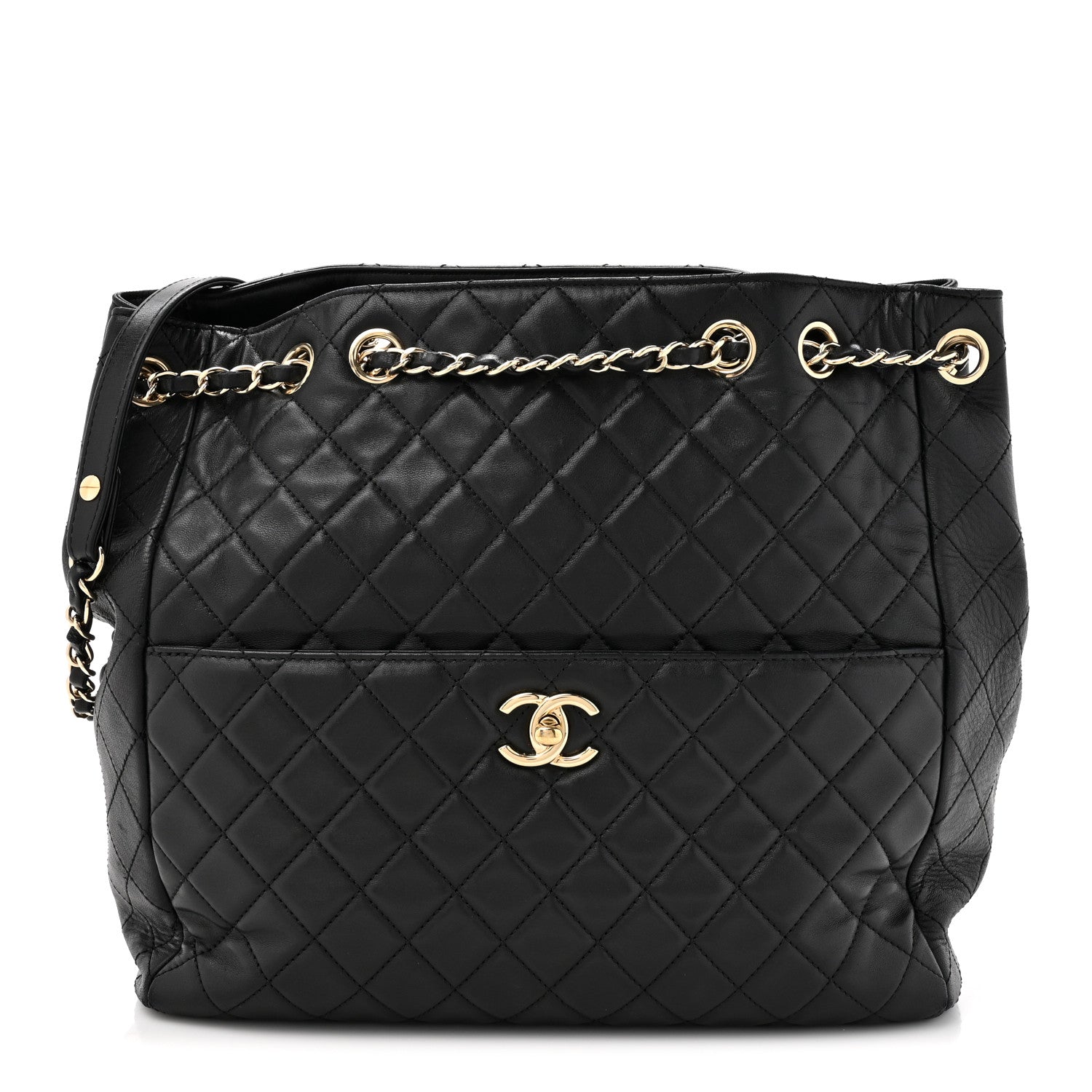 Chanel Lambskin Quilted Large Drawstring Bag Black 1 of 13