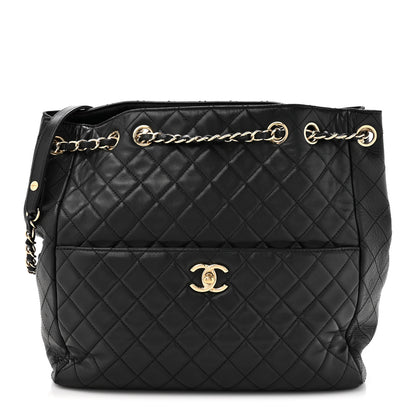Chanel Lambskin Quilted Large Drawstring Bag Black 1 of 13
