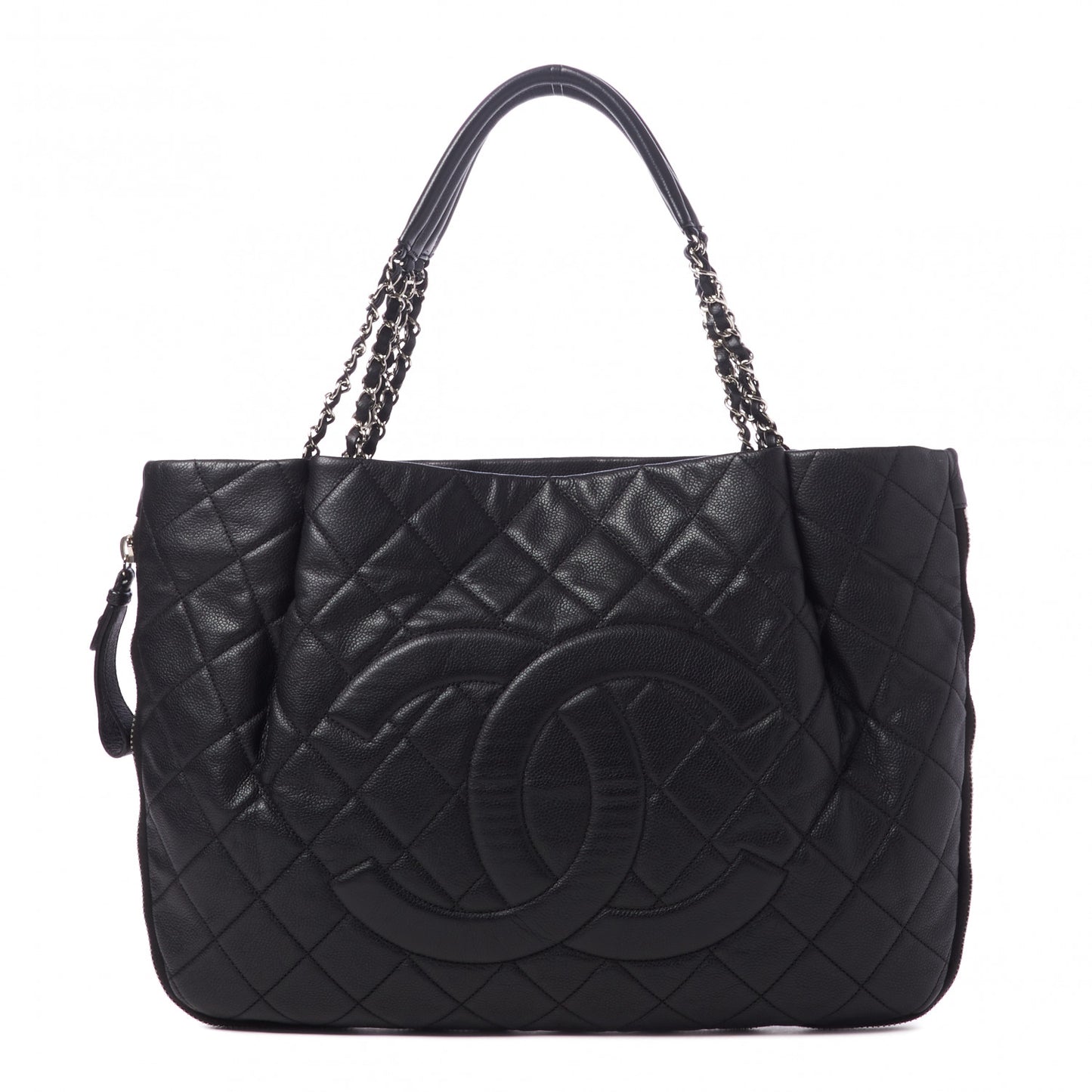 Caviar Expandable Zip Shoulder Bag Black
