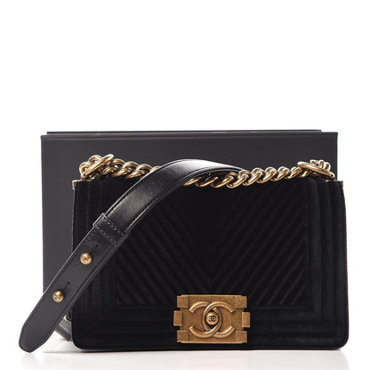 Chanel Velvet Chevron Quilted Small Boy Flap Black 9 of 9