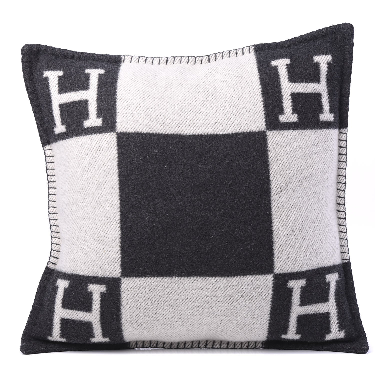 Hermes Wool Cashmere Avalon Pillow PM Ecru Gris Fonce 1 of 5