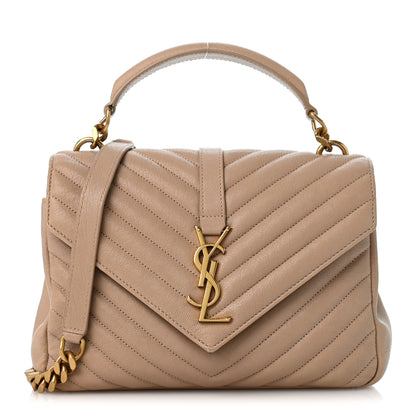 Saint Laurent Sheepskin Matelasse Chevron Monogram Medium College Bag Dark Beige 1 of 13
