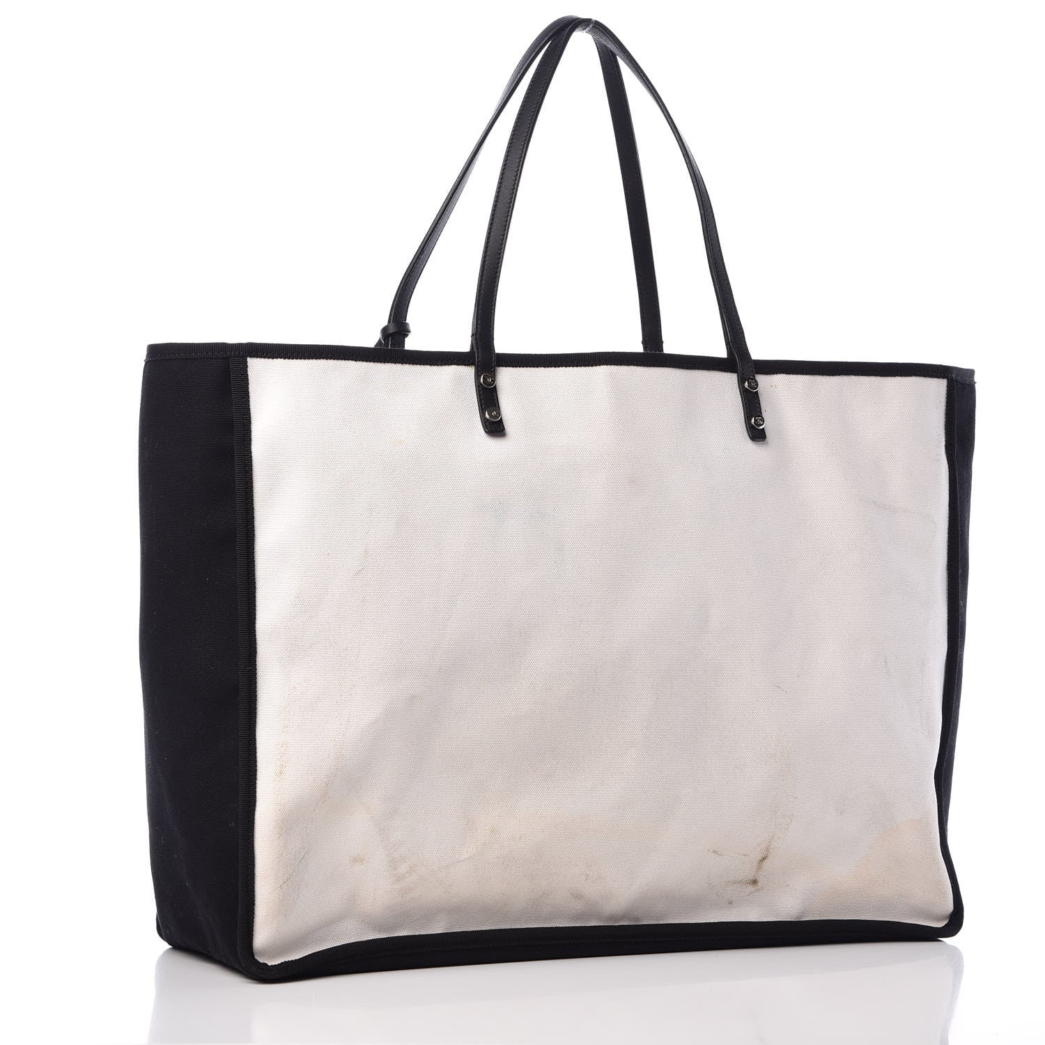 Chanel Canvas Calfskin Large Let's Demonstrate Tote White Black 3 of 18