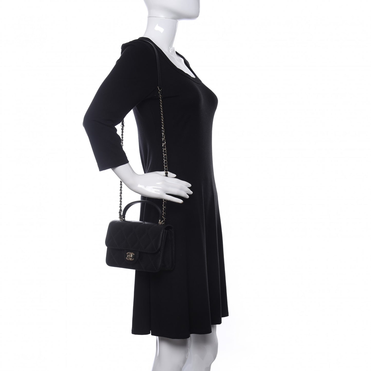 Calfskin Quilted Small Top Handle Flap Black