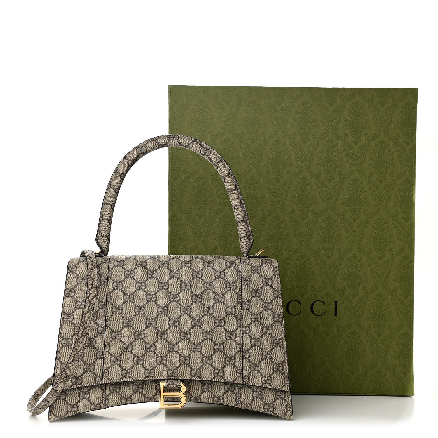 Balenciaga X GUCCI GG Supreme Monogram Medium Hourglass Top Handle Bag Beige Ebony 10 of 10