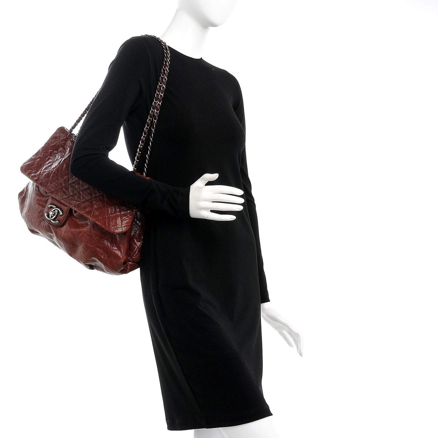 Grained Calfskin Quilted Maxi Elastic Flap Burgundy