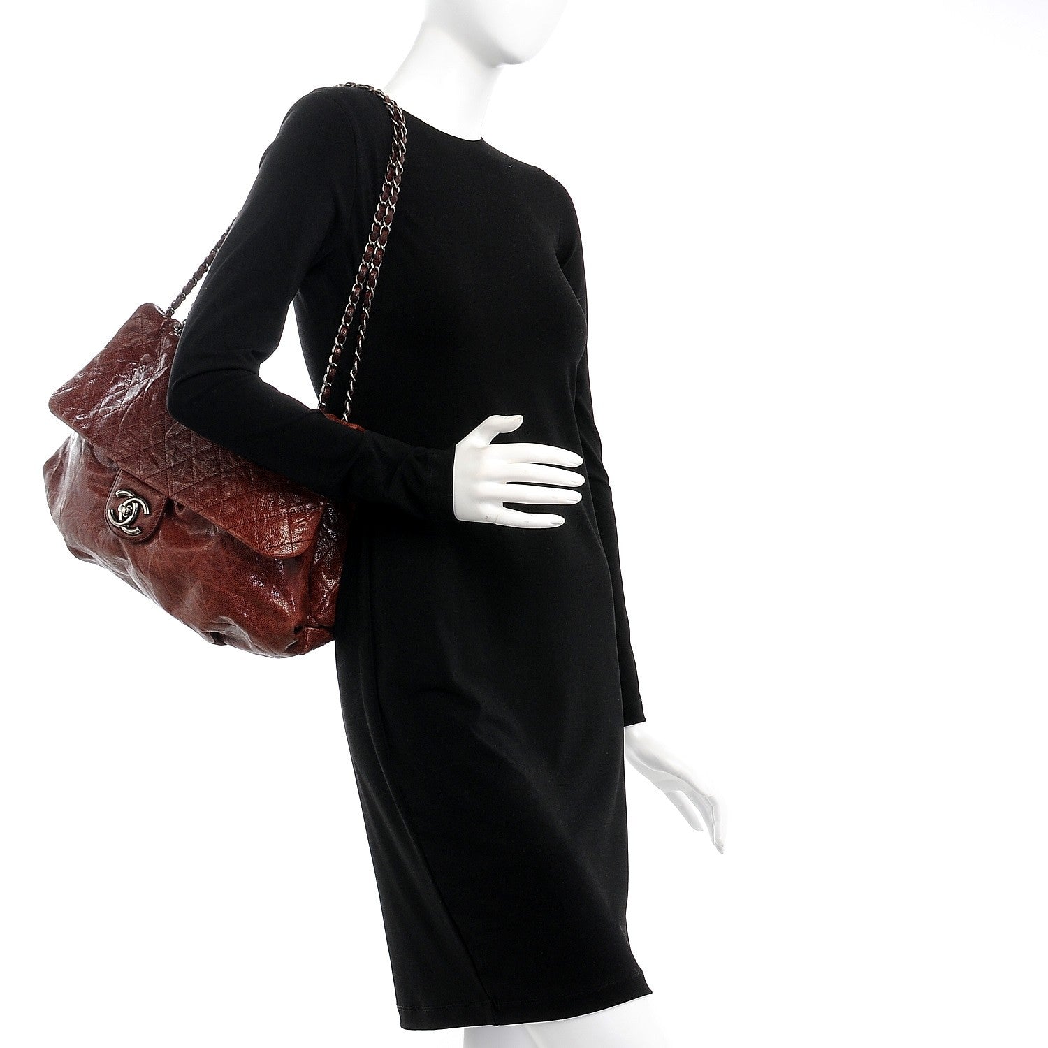 Chanel Grained Calfskin Quilted Maxi Elastic Flap Burgundy 2 of 9