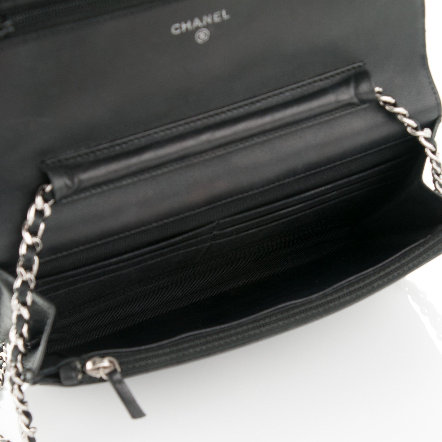 Chanel Calfskin Double Stitch Hamptons Wallet On Chain WOC Black 5 of 9