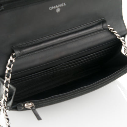 Chanel Calfskin Double Stitch Hamptons Wallet On Chain WOC Black 5 of 9